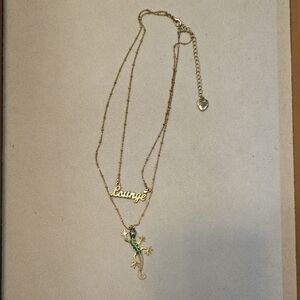 Betsey Johnson Gold and Green Lounge Lizard Necklace